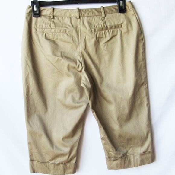 New Worthington Women Khaki Fold Up Hem Flat Front Mid Rise Skimmer Pants 8P - Picture 3 of 4